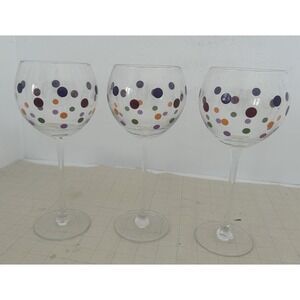 3 Pampered Chef Multicolor Polka Dots Balloon Wine Glasses Goblets Retired